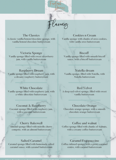 cake flavour menu